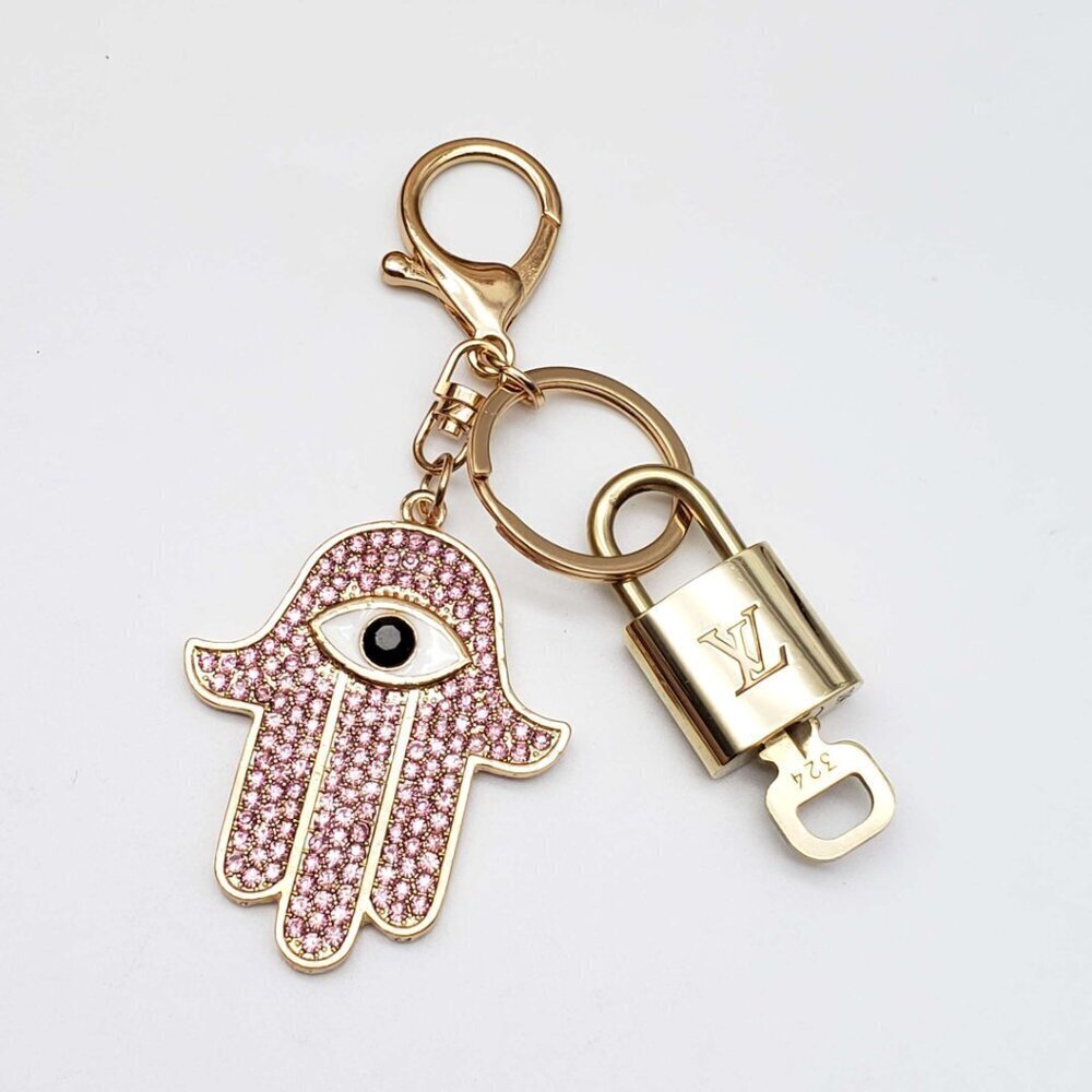 LV Gold Padlock & Key 🔒 Authentic Louis Vuitton Bag Unbranded Evil Eye Charm - Picture 2 of 6